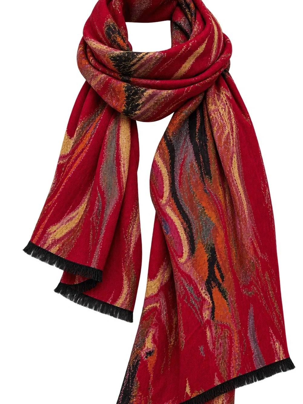 Abstract Pattern 100% Cashmere Women's Scarf 17X79 with lovely fringe detail
